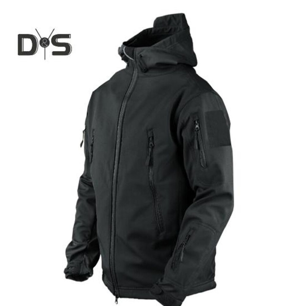 (black, 3XL) Men Spring Autumn Solid Color Trench Coat Hooded Long Sleeve Pockets Zipper Placket Windbreaker Warm Fastener Tape Design Mountaineering Jacket