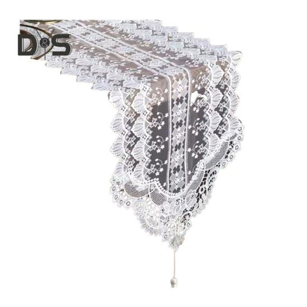 (as the picture, 3XL) Lace Crochet Table Flag White Embroidery Floral Pattern Table Runner Seasonal Farmhouse Dining Table Decoration