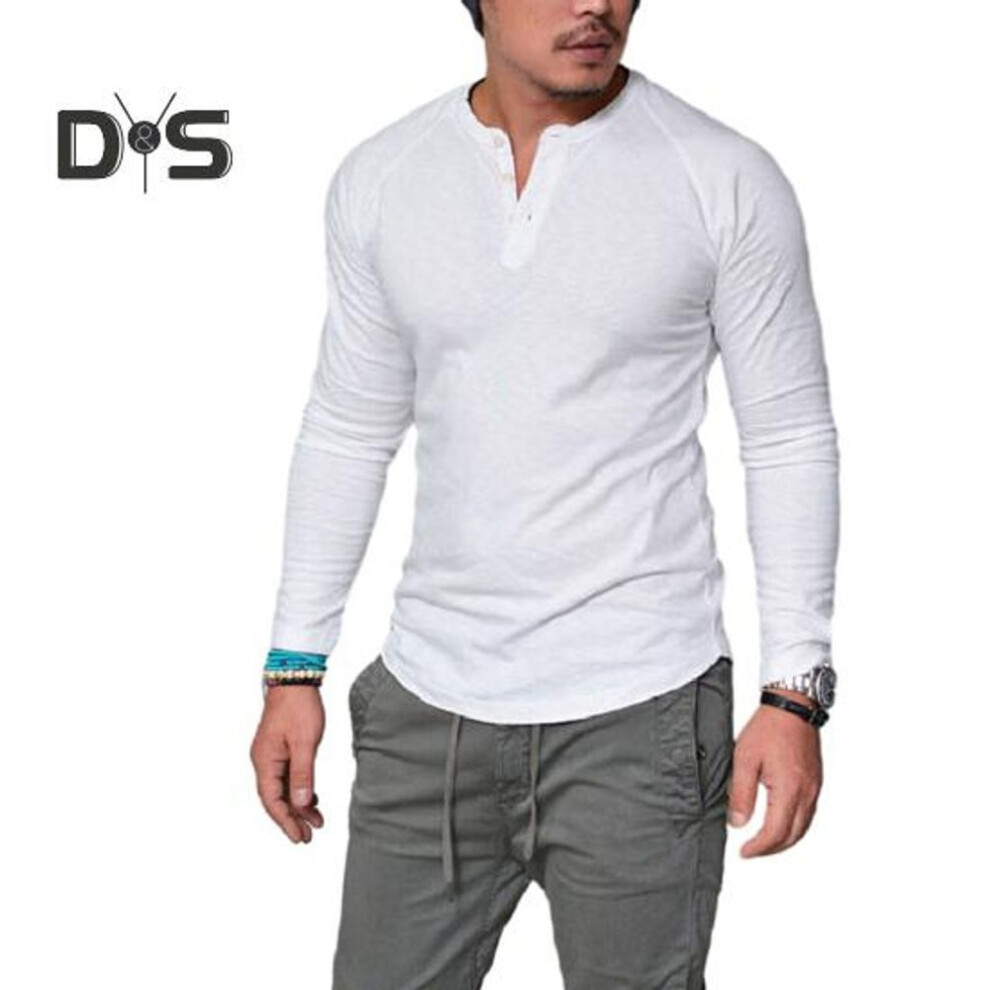 (white, M) Men Fall T shirt Round Neck Solid Color Long Sleeves Slim Fit Soft Breathable Casual Simple Style Mid Length Men Spring Top