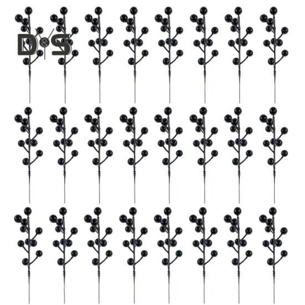 (black) 24Pcs Artificial Berry Christmas Berries Stems Picks Simulated Foam Berry Fruit Branches for Xmas Tree Wreath Home Decorations
