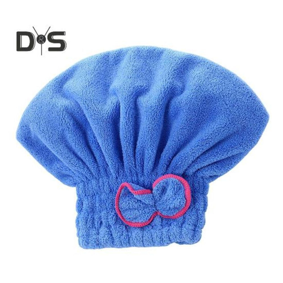 (blue) Hair Drying Hat with Elastic Band Super Absorbent Quickly Dry Thickened Less Frizz Bow Decor Hair-drying Cap Drying Head Wrap Home Travel Use Bath