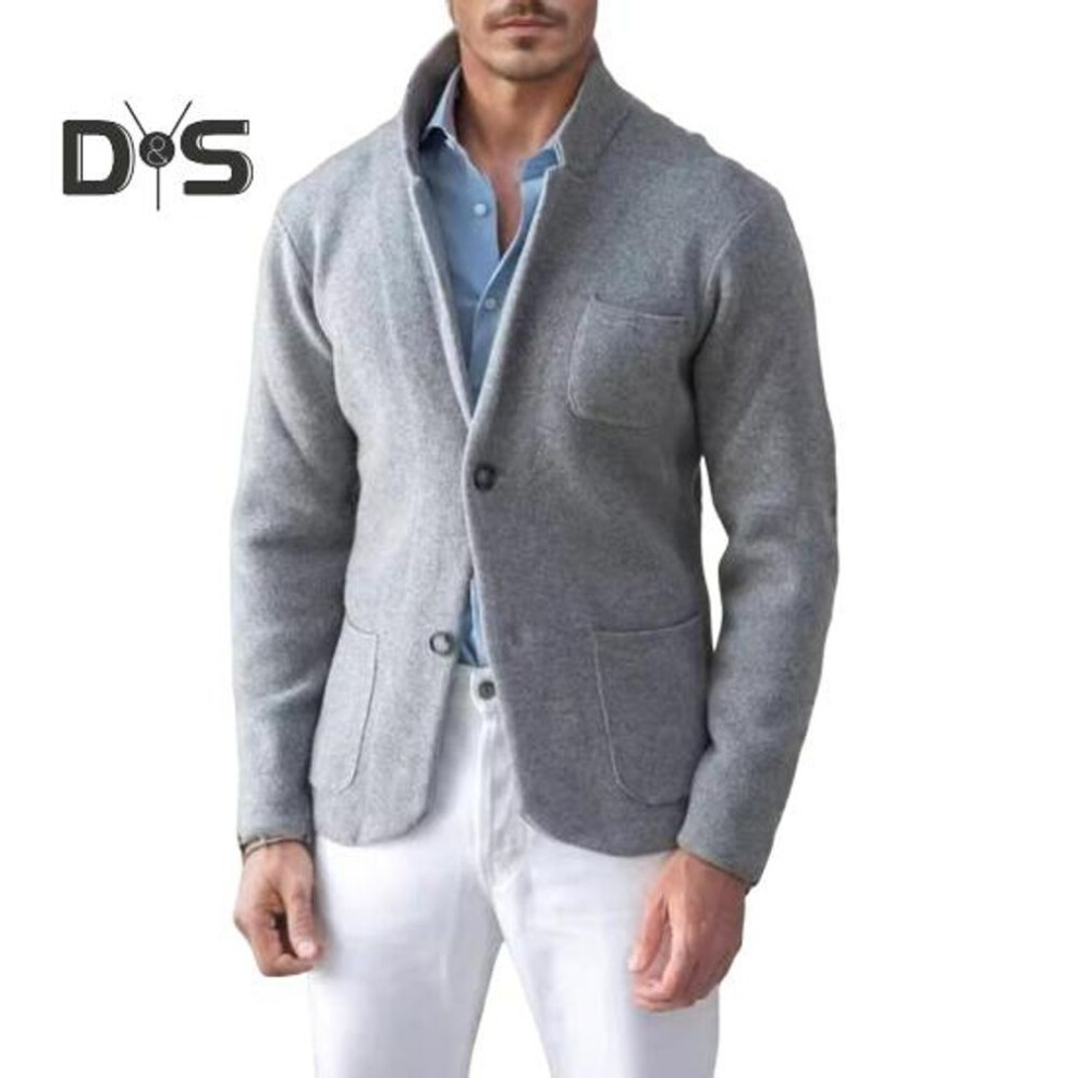 (grey, XXL) Men Thick Warm Coat Autumn Winter Classic Solid Color 2 Button Closure Jacket Slim Fit Stand-up Collar Coat For Casual Work Street Warmth