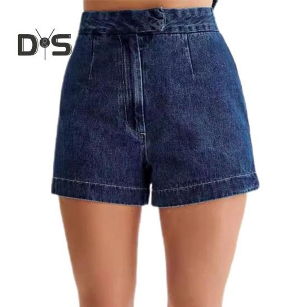 (S Trousers, as the picture) Women Vest Shorts Sleeveless Single-breasted Split Hem Round Neck Buttons Slim Fit High Waist Solid Color Short Pants