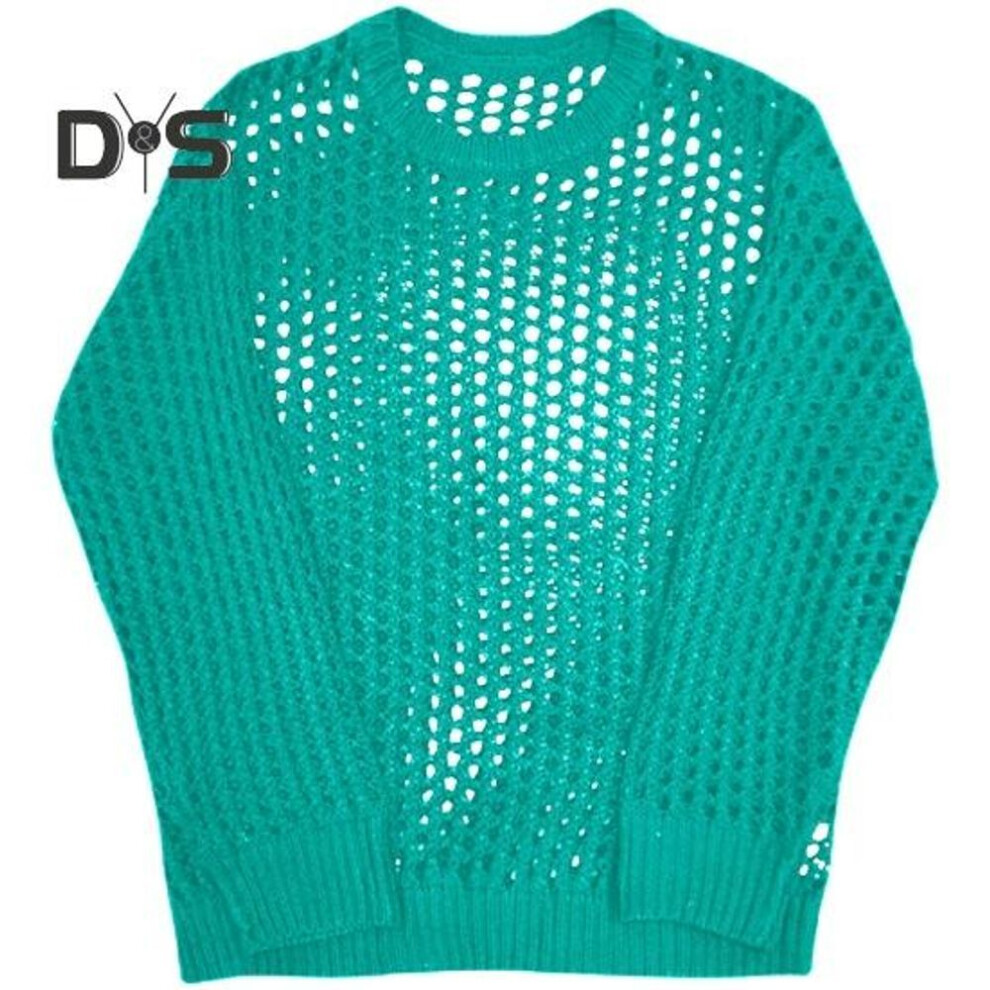 (cyan, L) Men Hollow Top Mesh Fishnet Solid Color Round Neck Loose Long Sleeve Clubwear Hip Hop See through Elastic Pullover Party Top