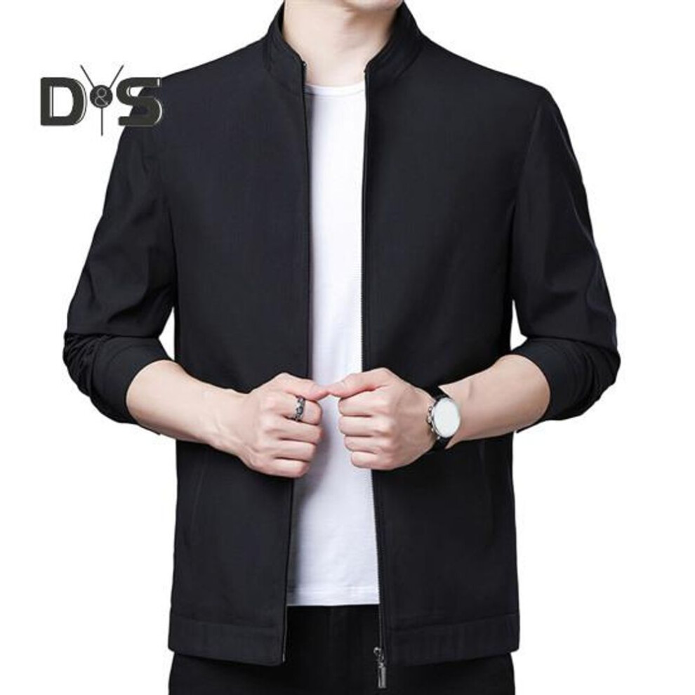 (black, 2XL) Men Spring Fall Coat Stand Collar Solid Color Long Sleeves Zipper Cardigan Slim Fit Formal Business Pockets Men Suit Jacket