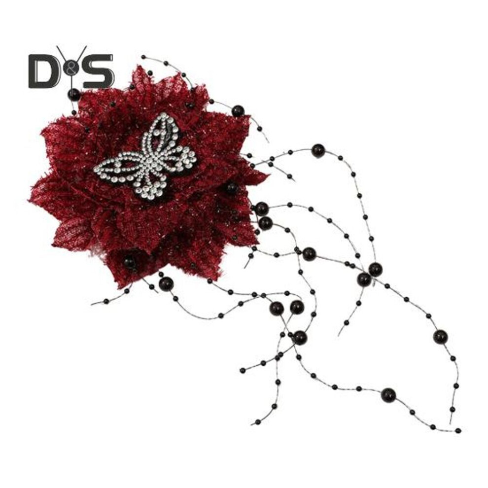 (red, 11cm) Peony Feather Tassel Hair Claw Women Girls High Cap Bone Design Hairpin Sturdy Shark Clip Hair Accessory