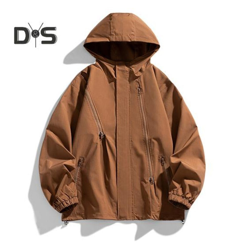 (coffee, 2XL) Men's Jacket Autumn Winter Hooded Windbreaker Jacket Softshell Casual Coat Outdoor Hiking Top For Cycling Running Travel