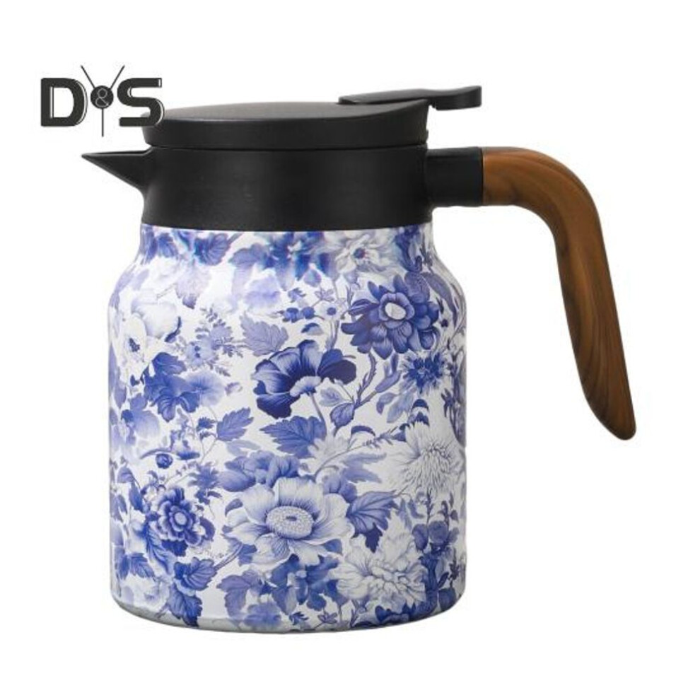 (as the picture, D) Vintage Floral Insulated Teapot 1000ml Mini Hot Coffee Pot Office Tea Flask Built-In Infuser Water Tea Pot Beverage Pitcher Thermal Coffee Carafe