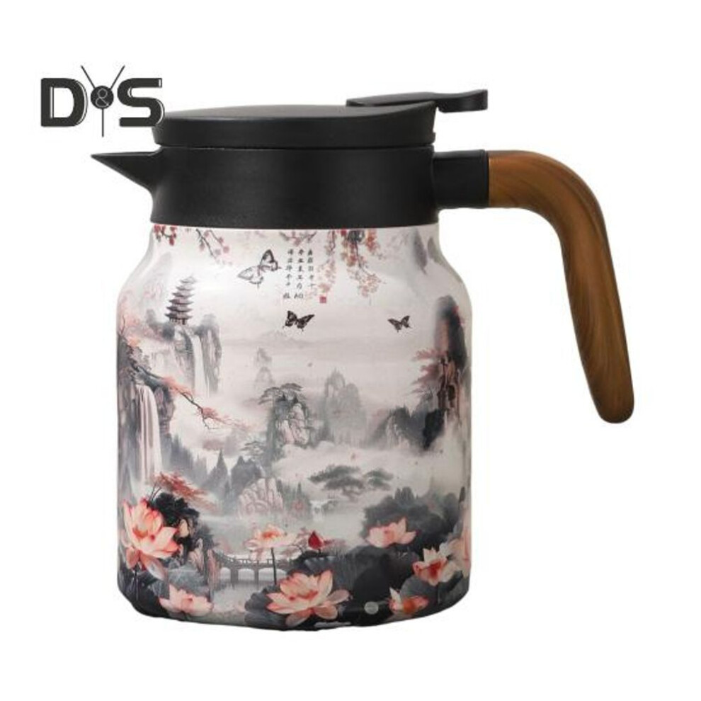 (as the picture, C) Vintage Floral Insulated Teapot 1000ml Mini Hot Coffee Pot Office Tea Flask Built-in Infuser Water Tea Pot Beverage Pitcher Thermal Coffee Carafe
