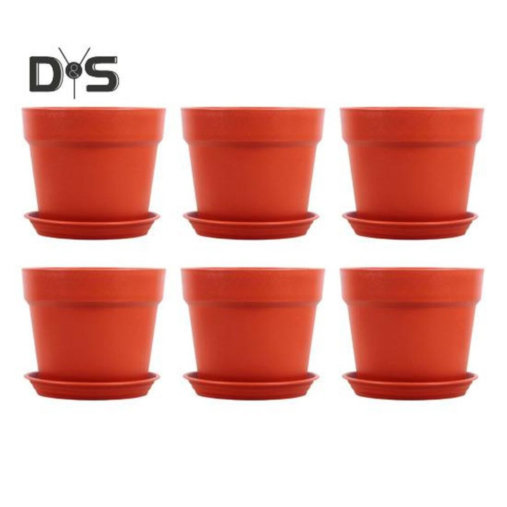 (brick red) 6 Pcs Flower Pots Reusable Solid Color Plant Pots With Drainage Hole Small Plastic Planters With Tray For Indoor Outdoor Plants