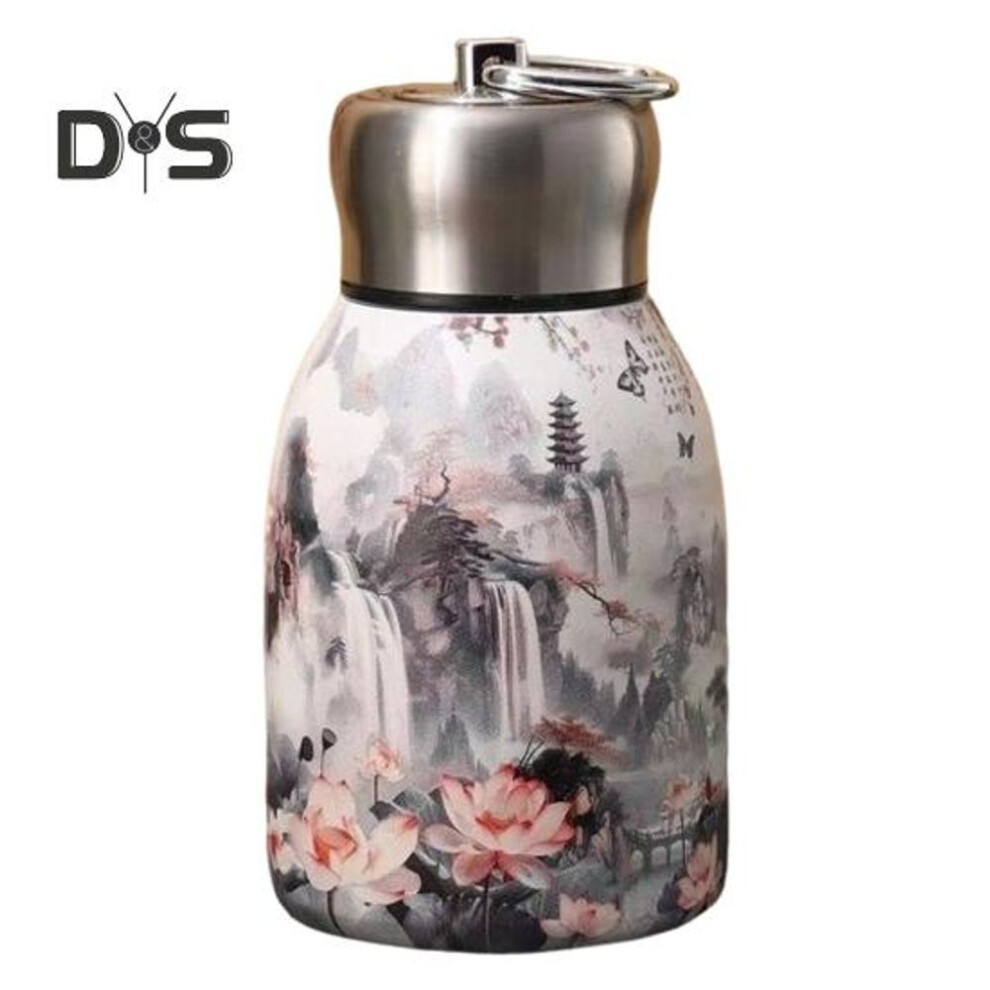 (as the picture, 300ML E) Peacock Pattern Vacuum Cup Stainless Steel Vintage Flower Thermal Water Bottle 300ml Double-Layer Insulation Glass Tea Pot with Leakproof Lid