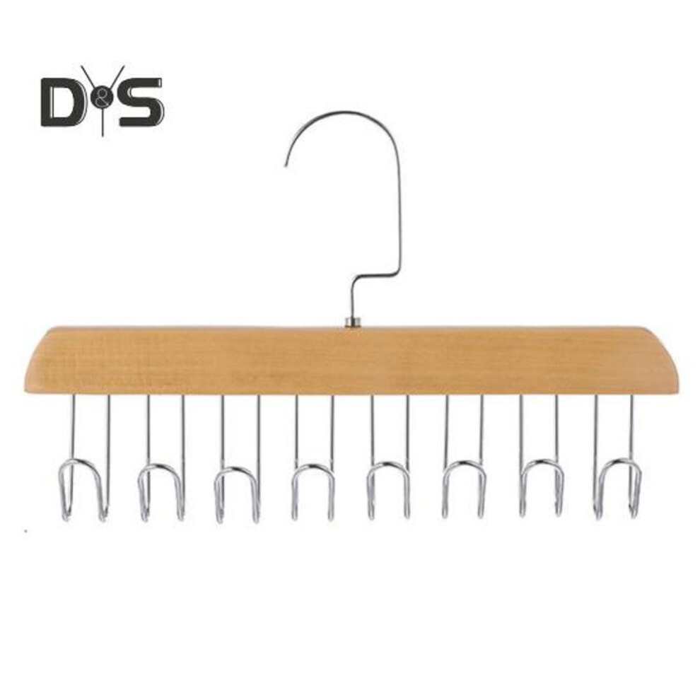 (khaki) Garment Hanger 8 Hook Coat Hanger Vest Holder Solid Wood Underwear Clothes Hanger Space Saving Multipurpose Hanger for Wardrobe Cabinet Organization
