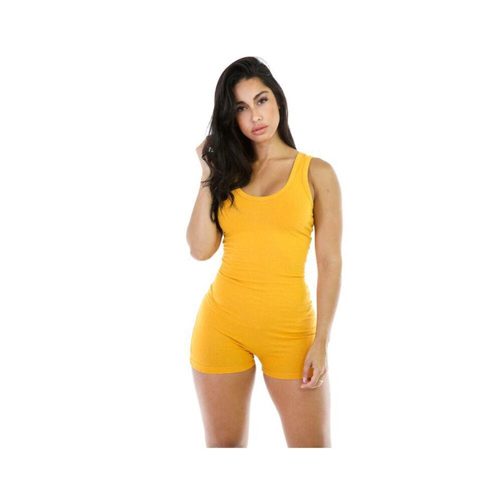 (Yellow, XL) Solid Tracksuit Color Jumpsuit Tank Shorts Casual Square Fashion Clothes Collar-image-OPC-PH5YV27-NEW