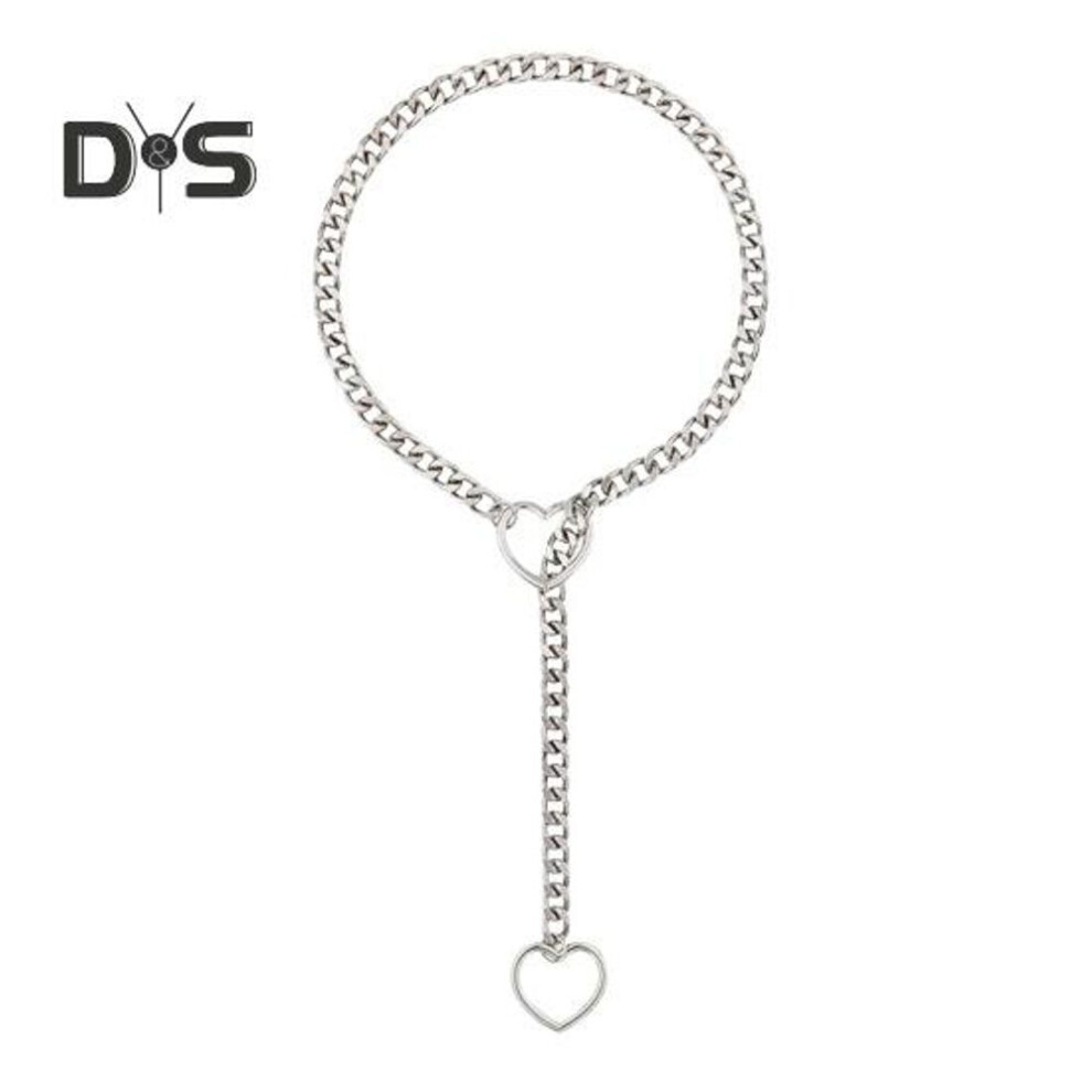 (silver) Women Necklace Heart Shape Hollow Chain Adjustable Hip Hop Punk Style Stainless Steel Party Club Performance Neck Jewelry
