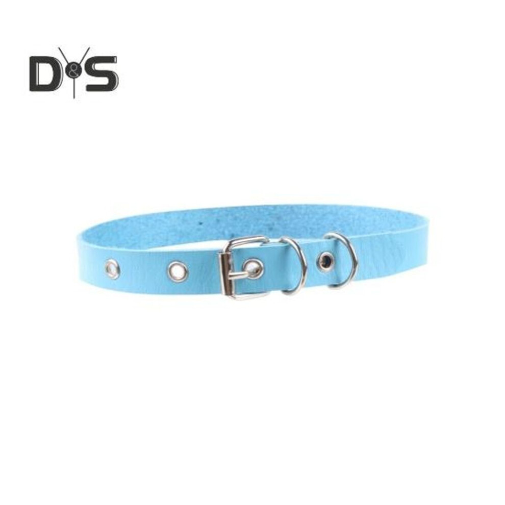 (sky blue) Men Necklace Vintage Punk Style Adjustable Faux Leather Solid Color Bukle Pin Neck Belt Party Club Choker Adult Jewelry