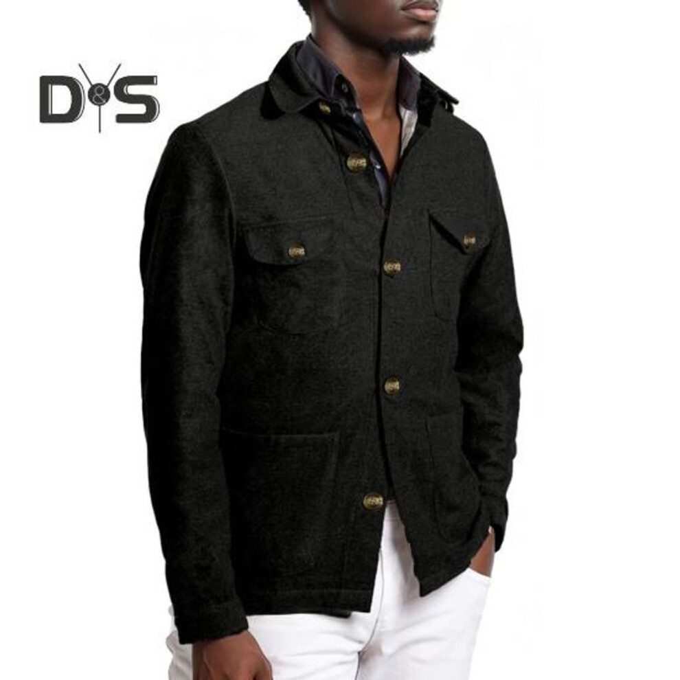 (black, S) Men Coat Lapel Long Sleeve Flap Pockets Jacket Coat Solid Color Regular Fit Single Breasted Autumn Winter Outwear