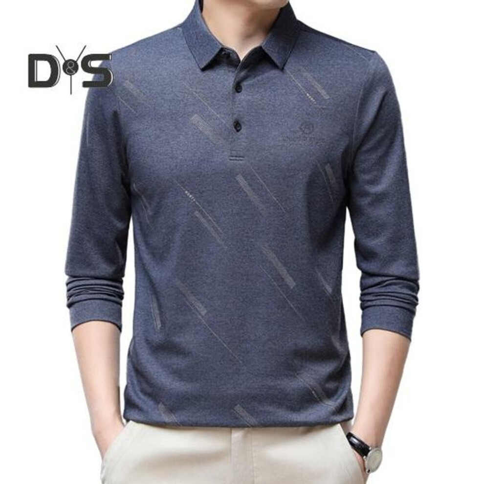 (grey, XXXL) Men's Business Shirt Slim Fit Lapel Long Sleeve T-Shirt Solid Color Top for Middle Aged And Elderly Males Work Daily Wear