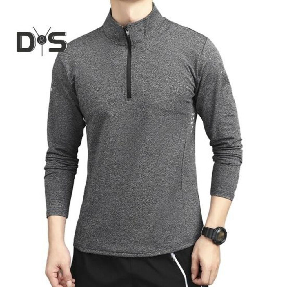 (grey, XXXL) Men's Sports Shirts Stand Collar Half Zip Sweatshirt Solid Color Slim Fit Long Sleeve Pullover Shirt for Autumn Winter Casual Wear