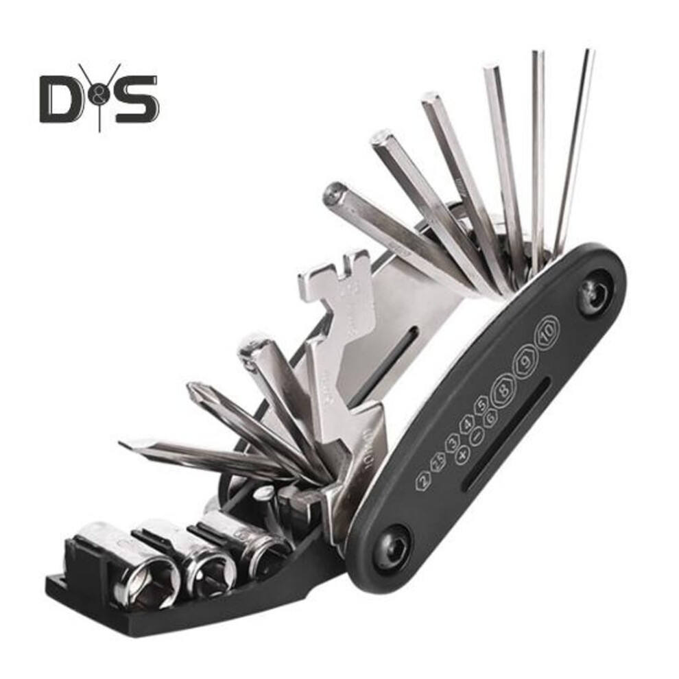 Bike Repair Kits 16-in-1 Bicycle Multi-tool with Tire Levers Hex Spoke Wrench Foldable Multi-Functional Accessories Set for Road Mountain Bike