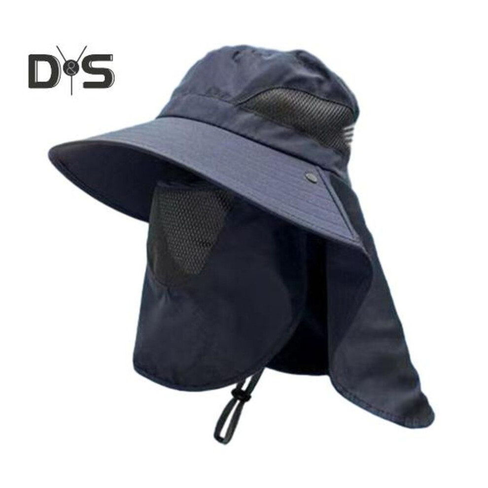 (navy blue) Summer Sun Hat With Face Guard Neck Flap Adjustable Chin Strap Breathable Uv Protection Men Women Outdoor Climbing Hiking Fishing Travel Wide Brim