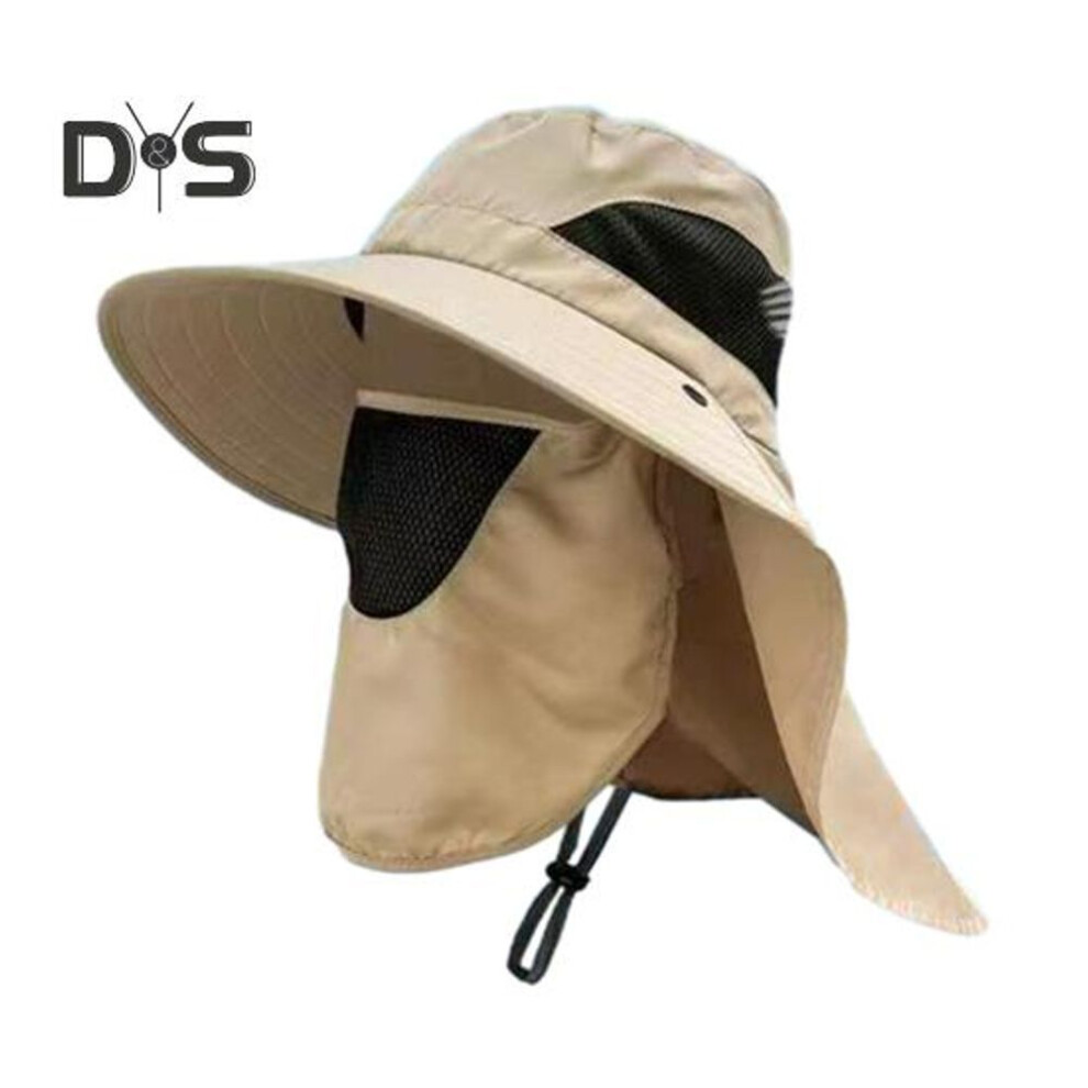 (khaki) Summer Sun Hat With Face Guard Neck Flap Adjustable Chin Strap Breathable Uv Protection Men Women Outdoor Climbing Hiking Fishing Travel Wide Brim