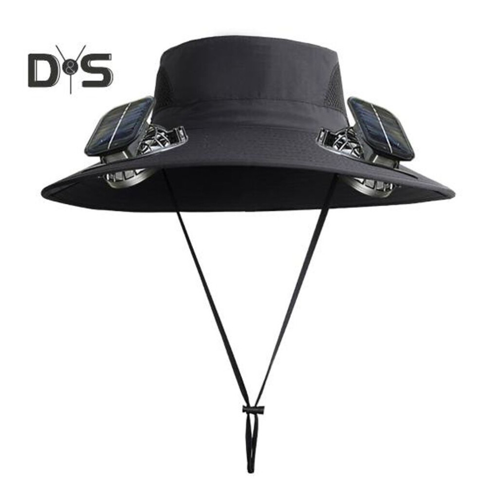 (black) Solar Fan Hat UPF 50+ UV Protection Hat with 2 Solar Fans USB Rechargeable Breathable Men Women Summer Outdoor Activities Fishing Wide Brim Bucket