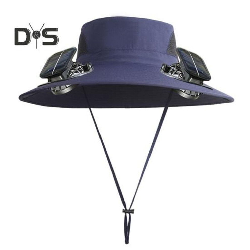 (navy blue) Solar Fan Hat UPF 50+ UV Protection Hat with 2 Solar Fans USB Rechargeable Breathable Men Women Summer Outdoor Activities Fishing Wide Brim Bucket