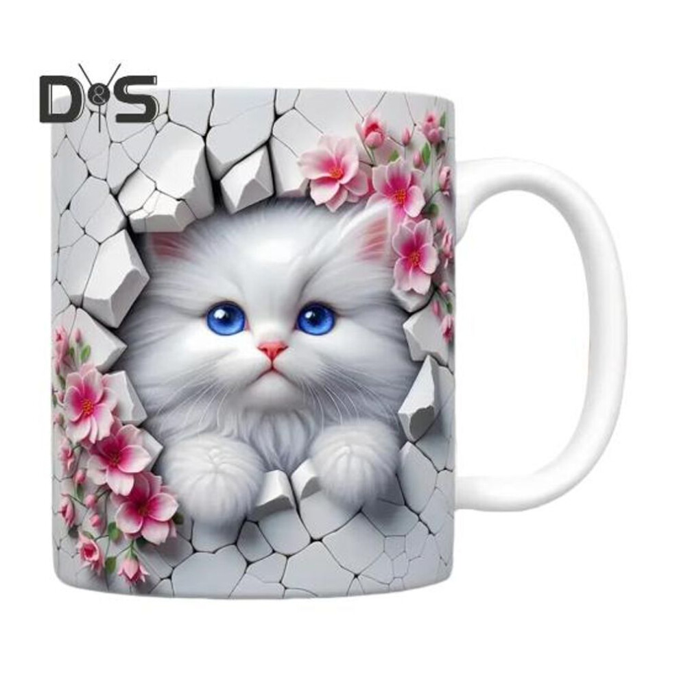 (as the picture, B) Cat Ceramic Mug 11 Oz Ceramic Drinking Mug Classic 3D Bookshelf Water Cup Christmas Cat Lovers Gift