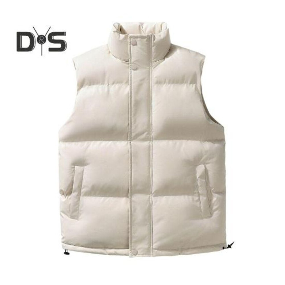 (white, L) Men Waistcoat Stand Collar Sleeveless Zipper Placket Cotton Vest Coat With Side Pockets Solid Color Thickened Warm Quilted Vest Jacket