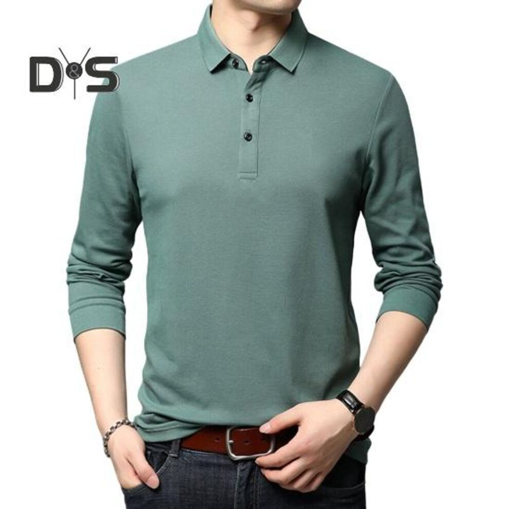(L, green) Fall Spring Men Shirt Buttoned Turn-down Collar Loose Fit Solid Color Formal Business Style Stretchy Office Meeting Daily Top