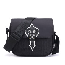 (Black)Bolso de Cartero Unisex Trapstar Moda Mensajero Oxford Tela Hip Hop Cuadrado Negro