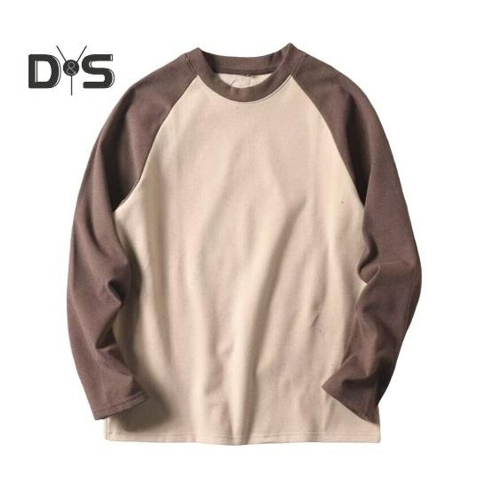 (apricot, XXXXXL) Fall Winter Men Top Color Block O Neck Long Sleeves Pullover Plus Size Thick Warm Sport Fitness Sweatshirt Daily Wear Business Clothes
