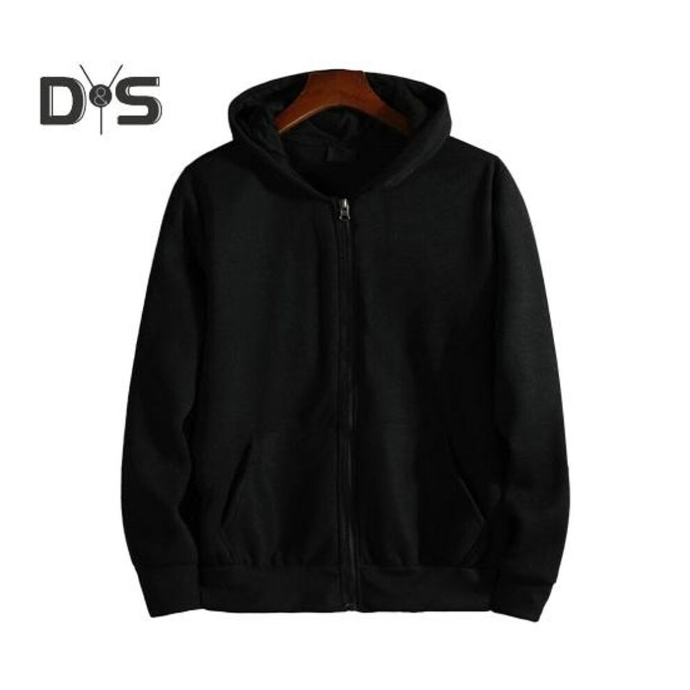 (black, L) Fall Winter Men Coat Zip-up Long Sleeves Elastic Cuff Thick Plush Solid Color Loose Double Pockets Daily Sport Outdoor Work Hoodie