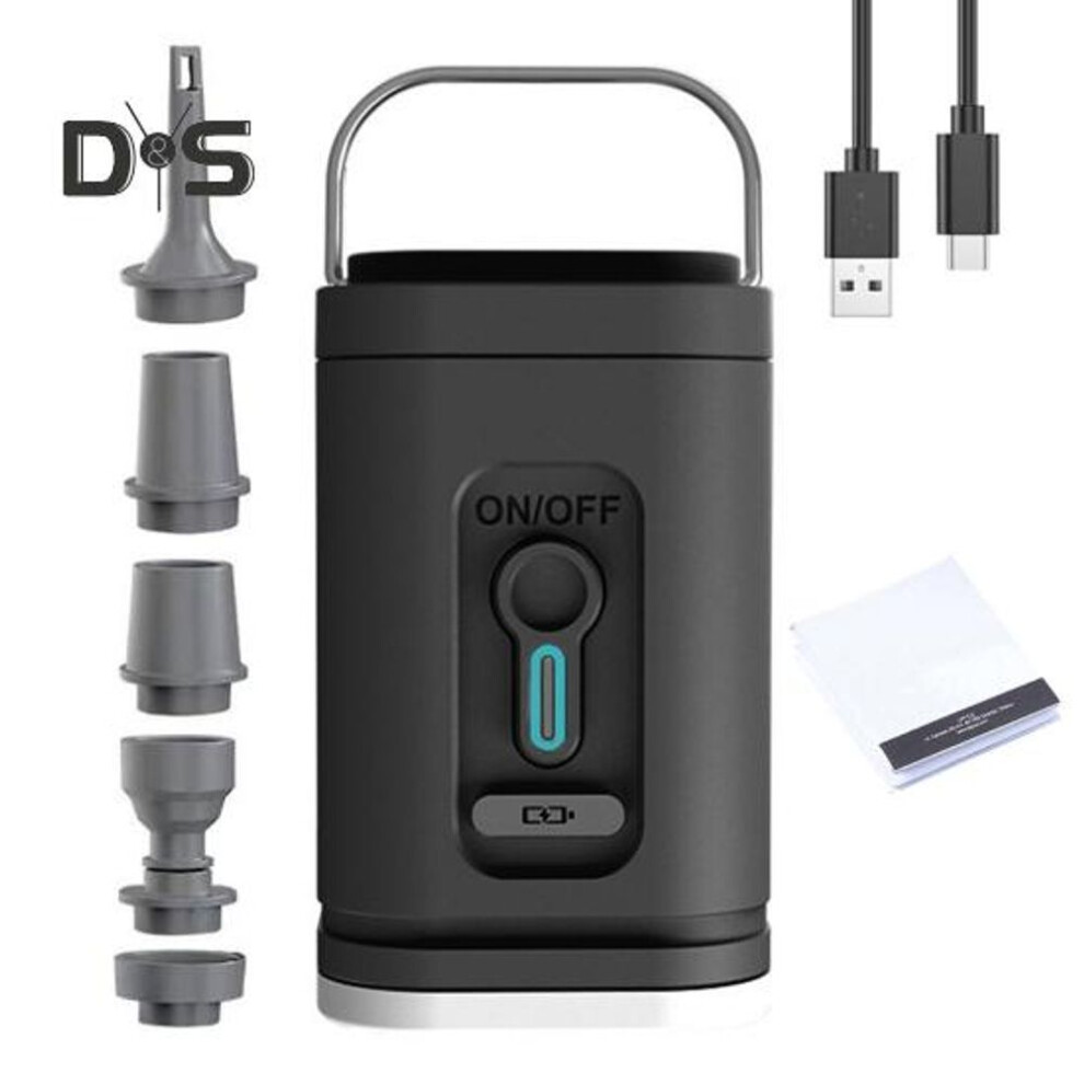 (black) Tire Inflator Portable Air Compressor With Camping Lamp Rechargeable Wireless Versatile Portable Cordless Air Compressor With 5 Nozzles Set