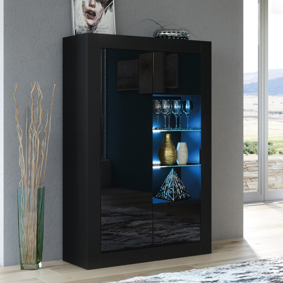 Arcadia 140cm Display Cabinet 140cm LED - Black Gloss Doors