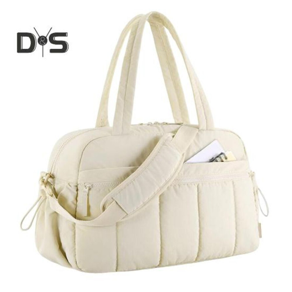 (beige) Travel Bag With Large Waterproof Pvc Pocket For Wet And Dry Separation Storage Gym Bag With Handle And Shoulder Strap 5 Exterior Pockets Carry-on Bag
