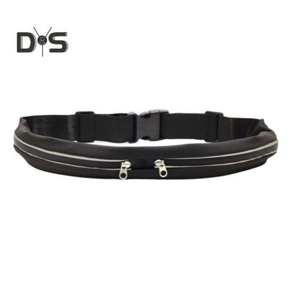 (black) Sports Running Belt With Reflective Strips Fitness Dual Pouch Waist Pack Portable Elastic Belt Fanny Pack For Outdoor Exercise Cycling
