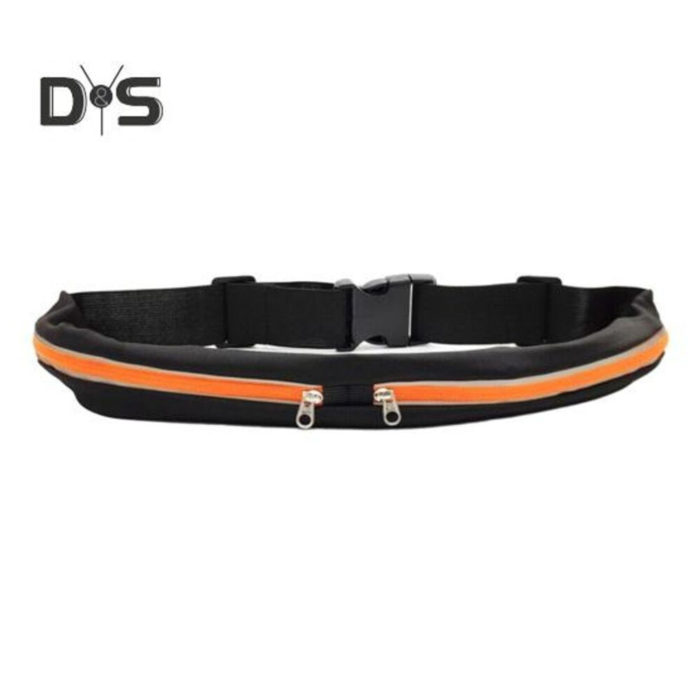 (orange) Sports Running Belt With Reflective Strips Fitness Dual Pouch Waist Pack Portable Elastic Belt Fanny Pack For Outdoor Exercise Cycling