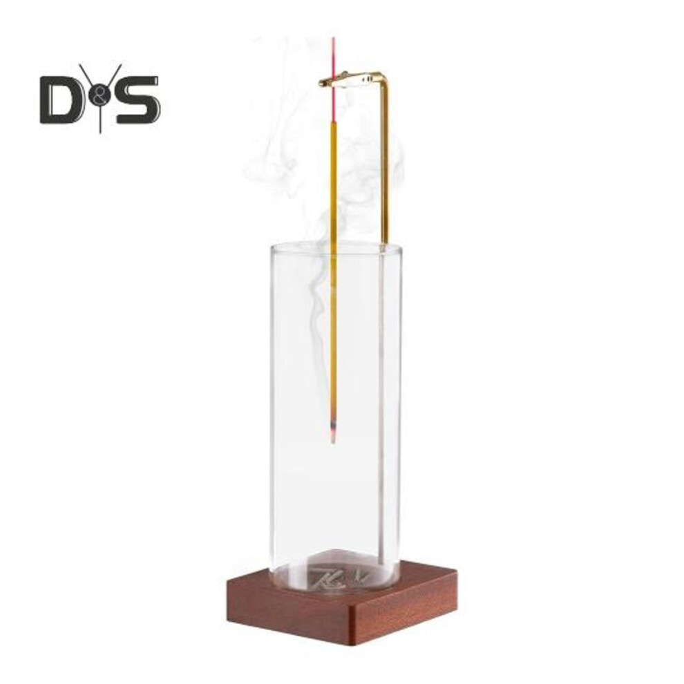 (as the picture, Round) Incense Stick Holder With Wooden Tray Removable Glass Mess-free Incense Burner Ash Catcher Meditation Yoga Relaxation Home Decoration