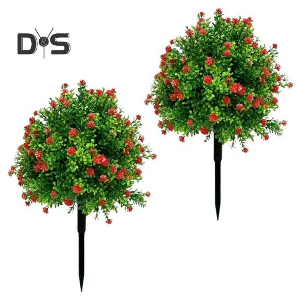 (as the picture, 2pcs) Artificial Topiary Trees with Camellia Flowers Outdoor Fake Topiary Balls with Ground Spike Faux Greenery Shrubs for Garden Porch Balcony Decor