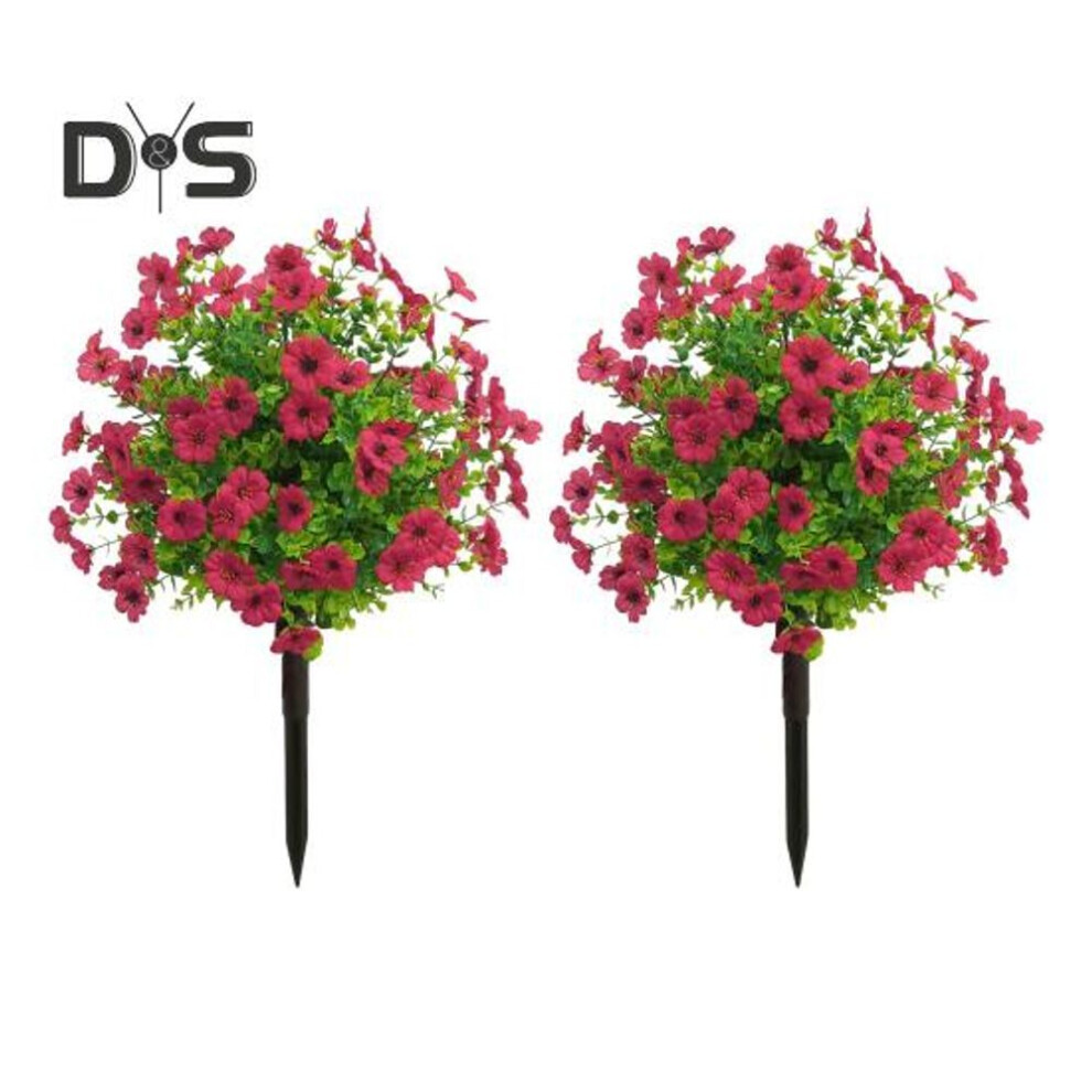 (rose red, 2pcs) Artificial Topiary Ball Tree Faux Greenery Shrub with Flowers UV Resistant Fake Plants with Ground Spike for Outdoor Indoor Garden Porch Decor