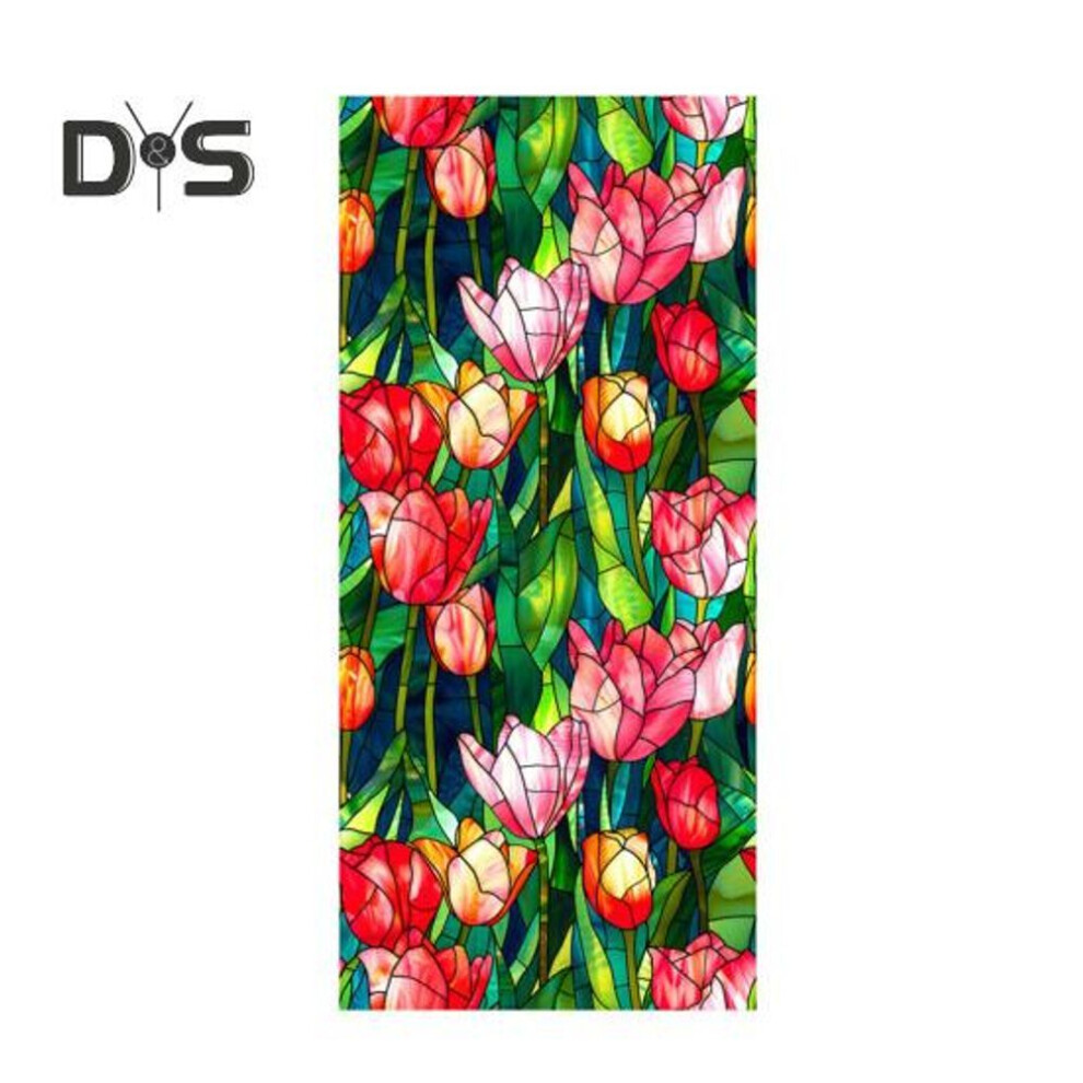 (as the picture, J) Stained Glass Static Window Film Vintage Flower Privacy Protection Sun Blocking Glass Cling Waterproof Pvc Window Covering Film
