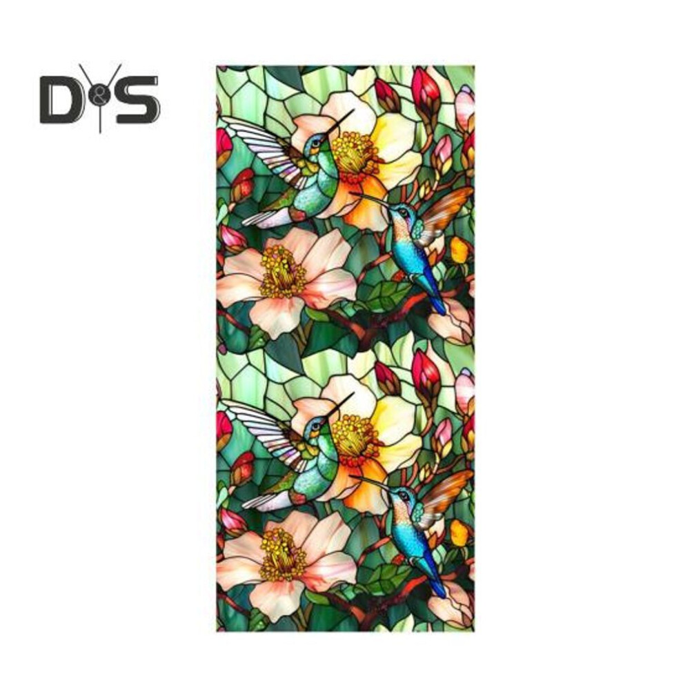 (as the picture, C) Stained Glass Static Window Film Vintage Flower Privacy Protection Sun Blocking Glass Cling Waterproof PVC Window Covering Film