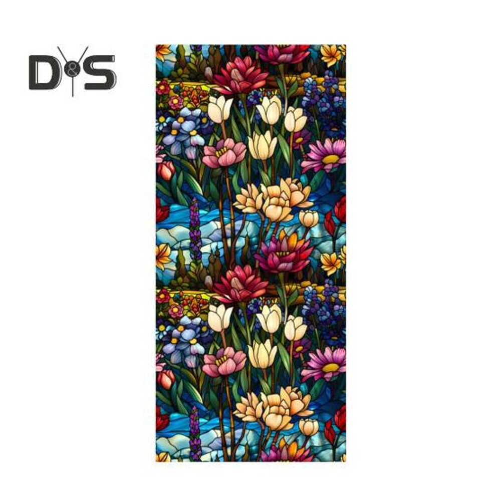(as the picture, D) Stained Glass Static Window Film Vintage Flower Privacy Protection Sun Blocking Glass Cling Waterproof Pvc Window Covering Film