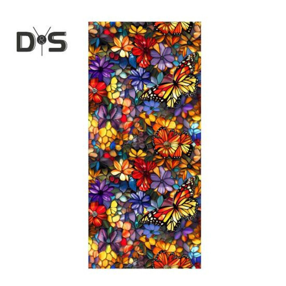 (as the picture, F) Stained Glass Static Window Film Vintage Flower Privacy Protection Sun Blocking Glass Cling Waterproof Pvc Window Covering Film