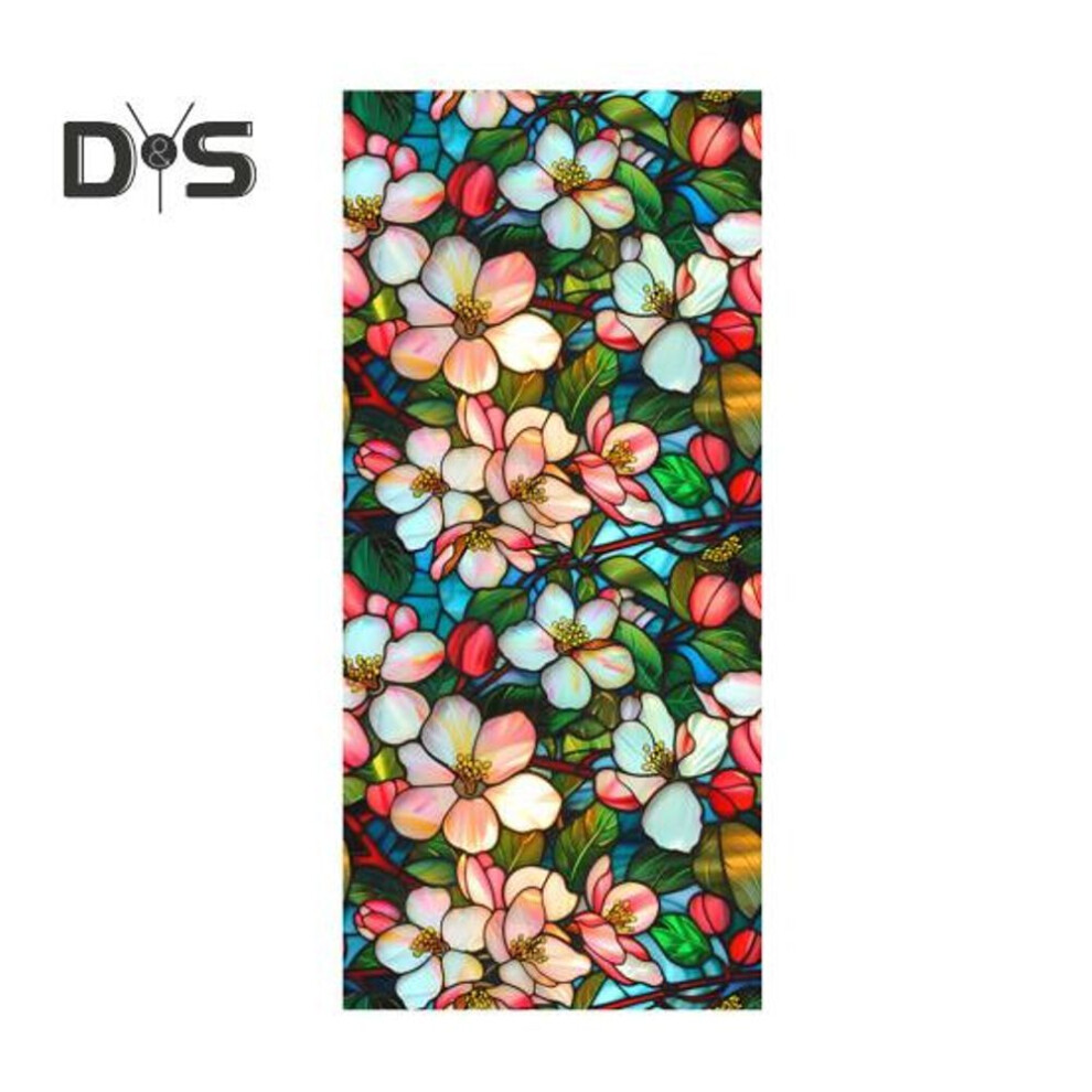 (as the picture, H) Stained Glass Static Window Film Vintage Flower Privacy Protection Sun Blocking Glass Cling Waterproof Pvc Window Covering Film