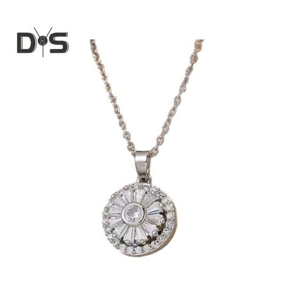 (as the picture, G) Rotatable Rhinestone Flower Pendant Necklace For Women Titanium Steel Shiny Cubic Zircon Flower Choker Wedding Party Jewelry