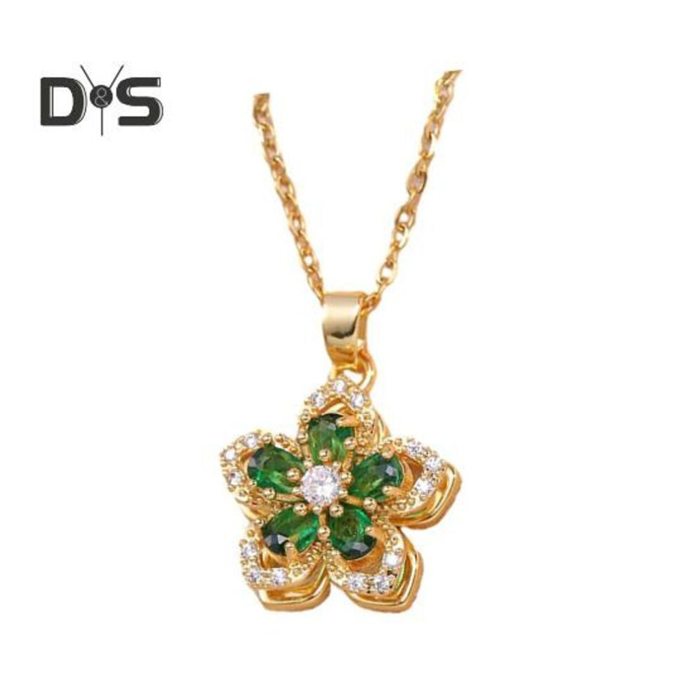 (as the picture, C) Rotatable Rhinestone Flower Pendant Necklace for Women Titanium Steel Shiny Cubic Zircon Flower Choker Wedding Party Jewelry
