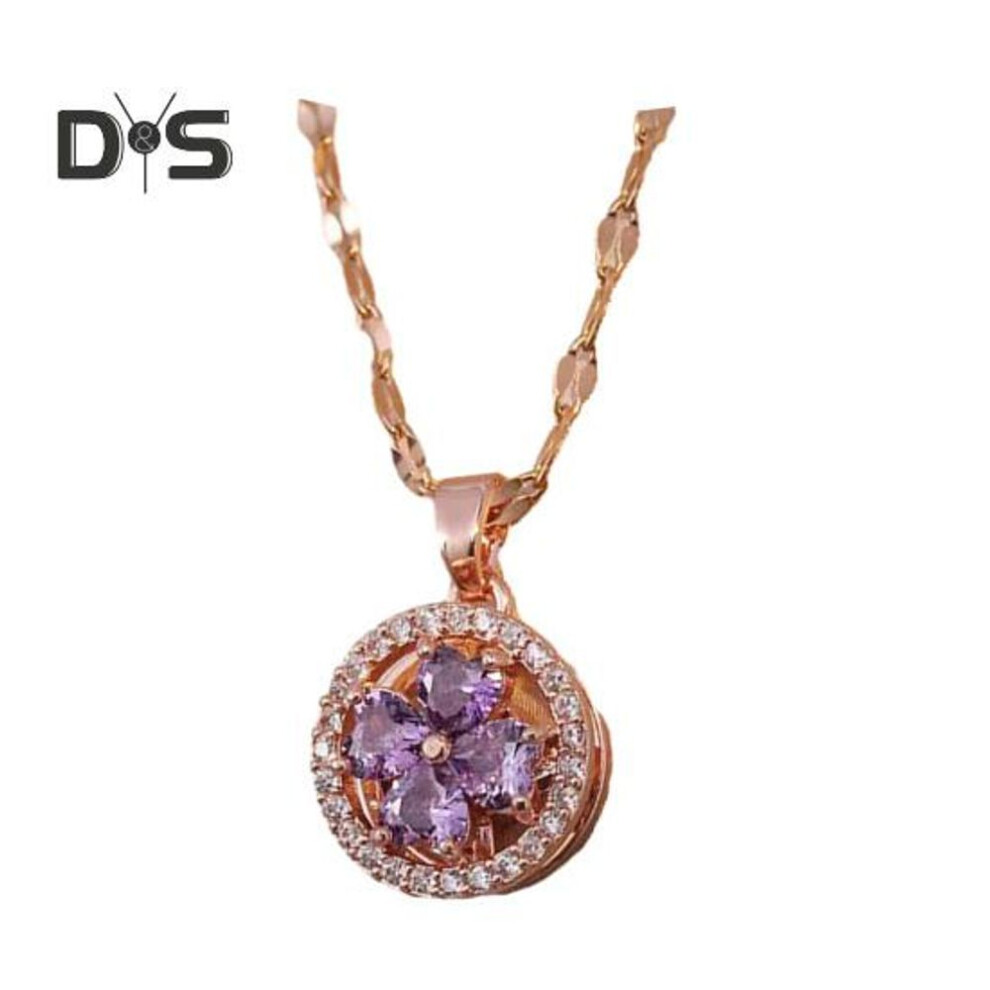 (as the picture, F) Rotatable Rhinestone Flower Pendant Necklace for Women Titanium Steel Shiny Cubic Zircon Flower Choker Wedding Party Jewelry