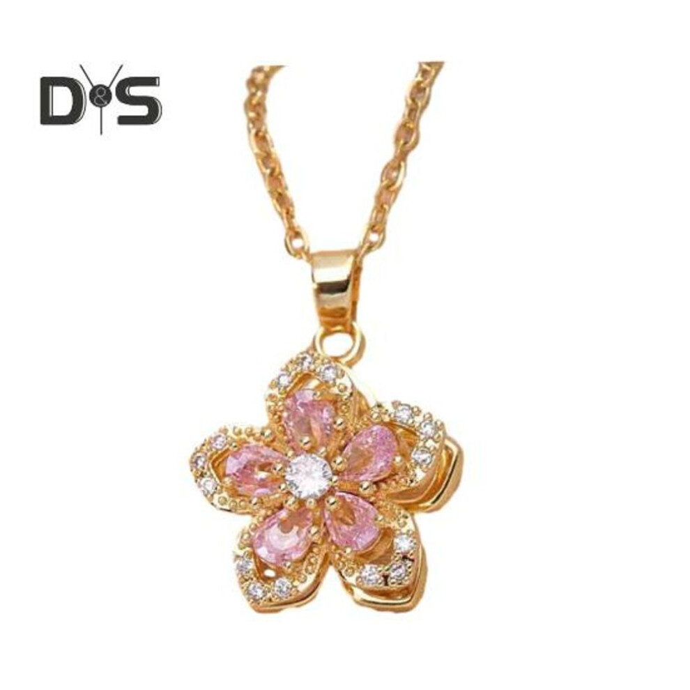 (as the picture, D) Rotatable Rhinestone Flower Pendant Necklace For Women Titanium Steel Shiny Cubic Zircon Flower Choker Wedding Party Jewelry